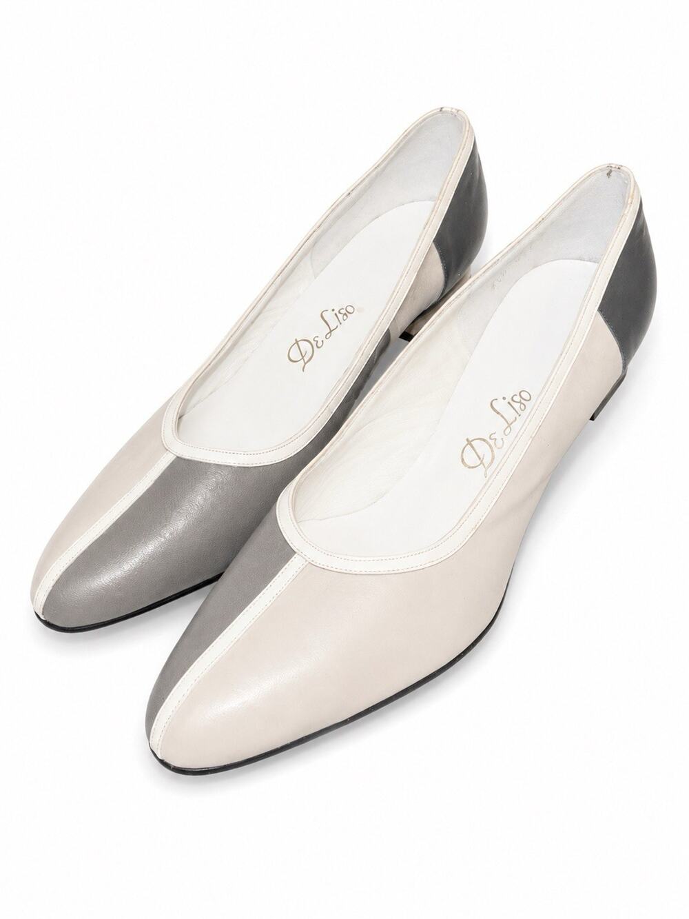 Vintage DeLiso Debs Gray & White Leather Pumps Women’s Size 8.5B ￼